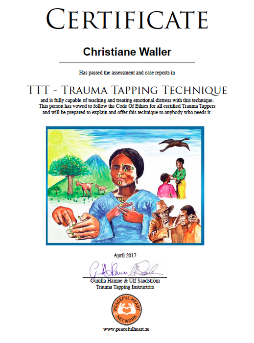 Certificate TTT Trauma Tapping Technique Christiane Waller - new-frame